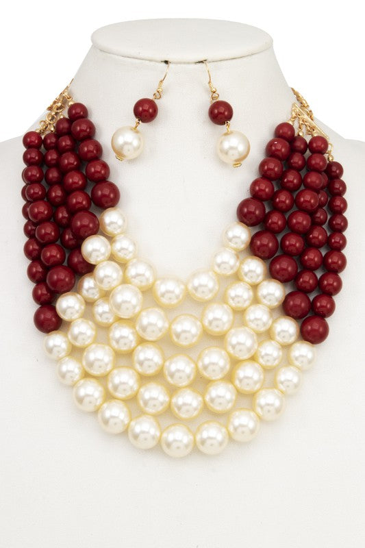 MULTI ROW PEARL BIB NECKLACE SET