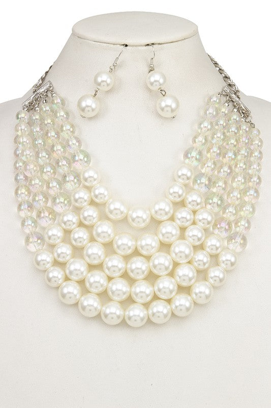 MULTI ROW PEARL BIB NECKLACE SET