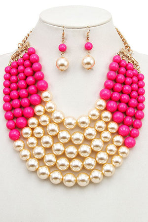 MULTI ROW PEARL BIB NECKLACE SET