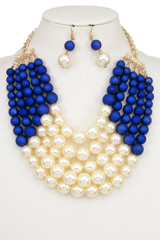 MULTI ROW PEARL BIB NECKLACE SET