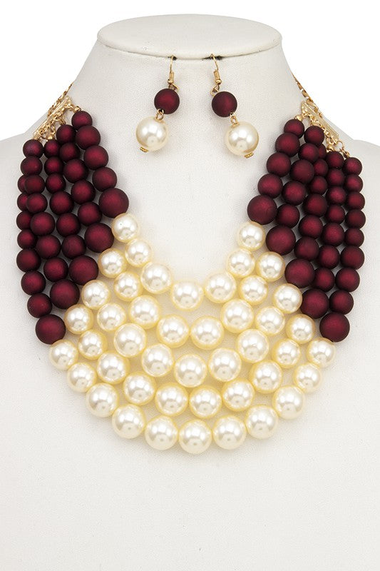 MULTI ROW PEARL BIB NECKLACE SET