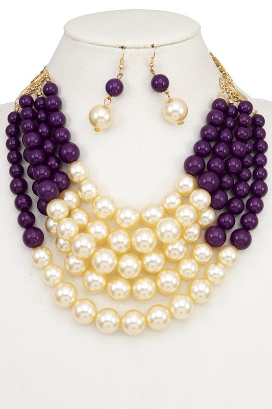 MULTI ROW PEARL BIB NECKLACE SET