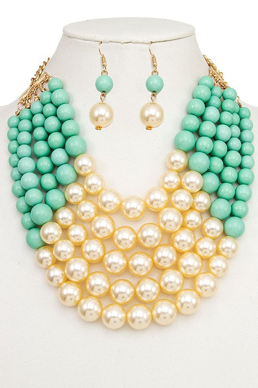 MULTI ROW PEARL BIB NECKLACE SET