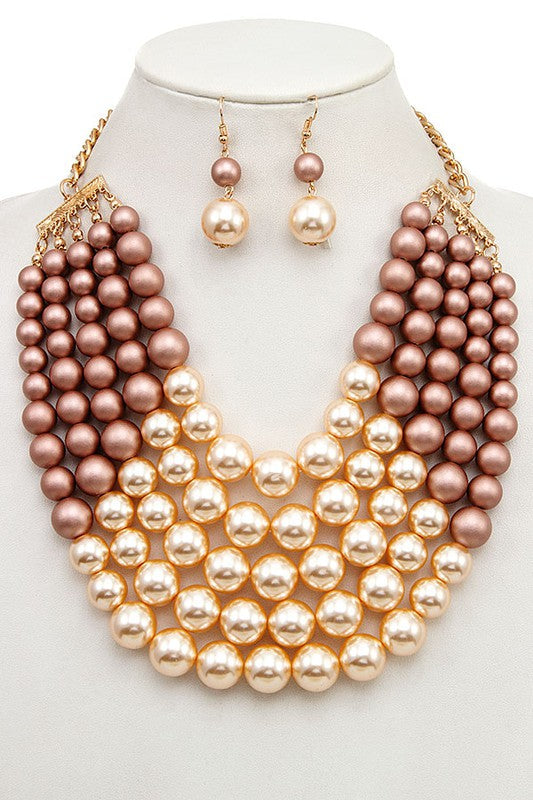 MULTI ROW PEARL BIB NECKLACE SET