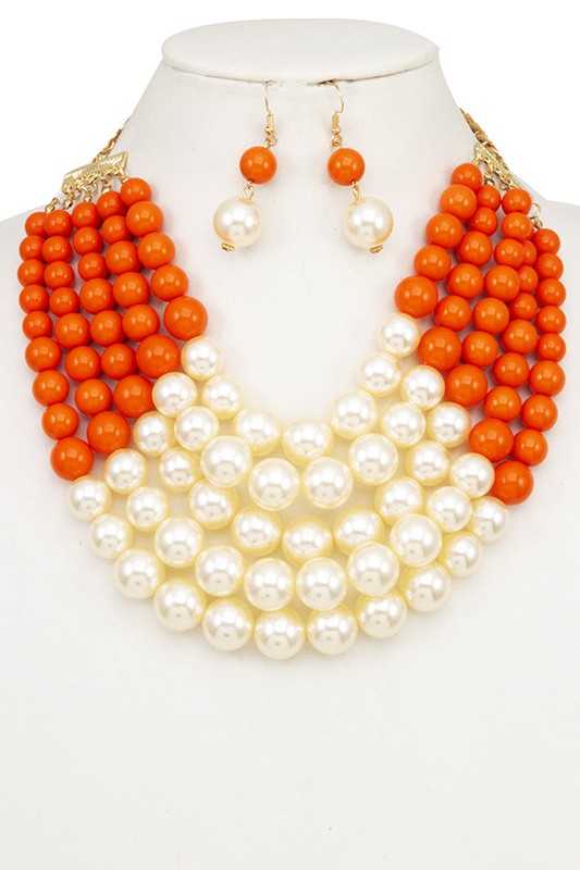 MULTI ROW PEARL BIB NECKLACE SET