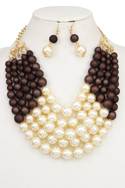 MULTI ROW PEARL BIB NECKLACE SET