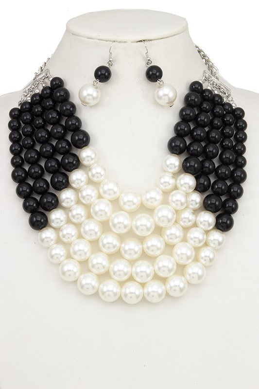 MULTI ROW PEARL BIB NECKLACE SET