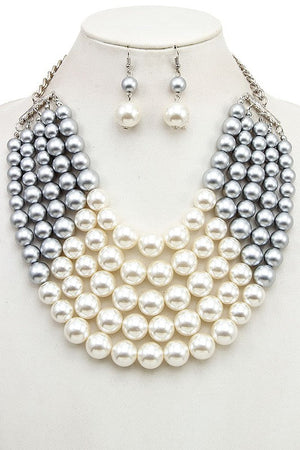 MULTI ROW PEARL BIB NECKLACE SET