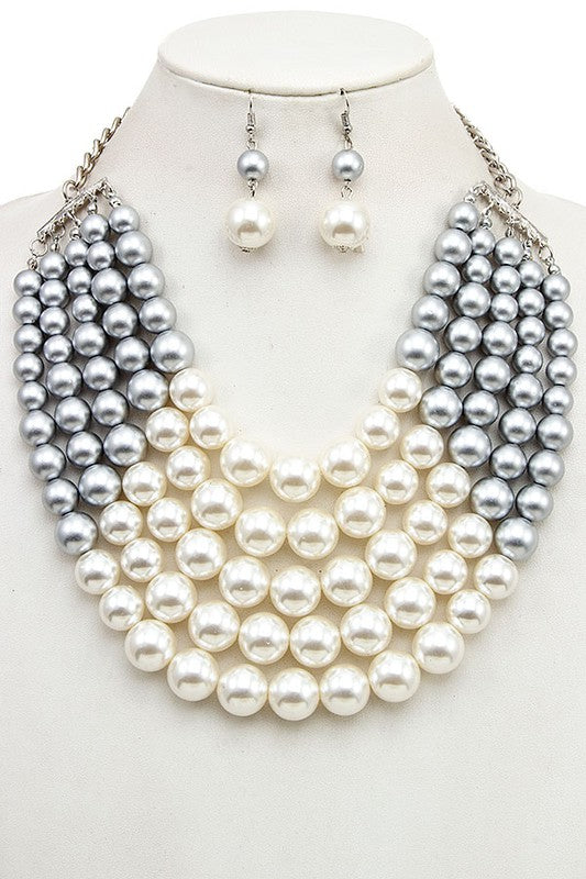 MULTI ROW PEARL BIB NECKLACE SET