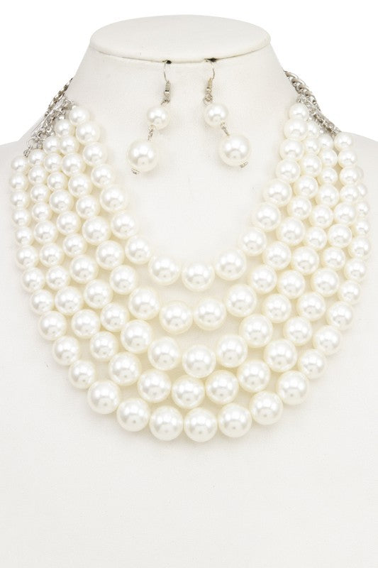 MULTI ROW PEARL BIB NECKLACE SET