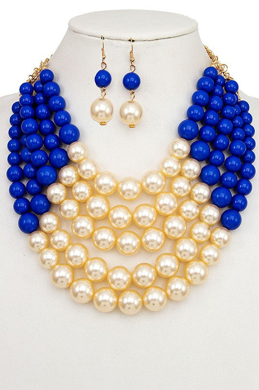 MULTI ROW PEARL BIB NECKLACE SET