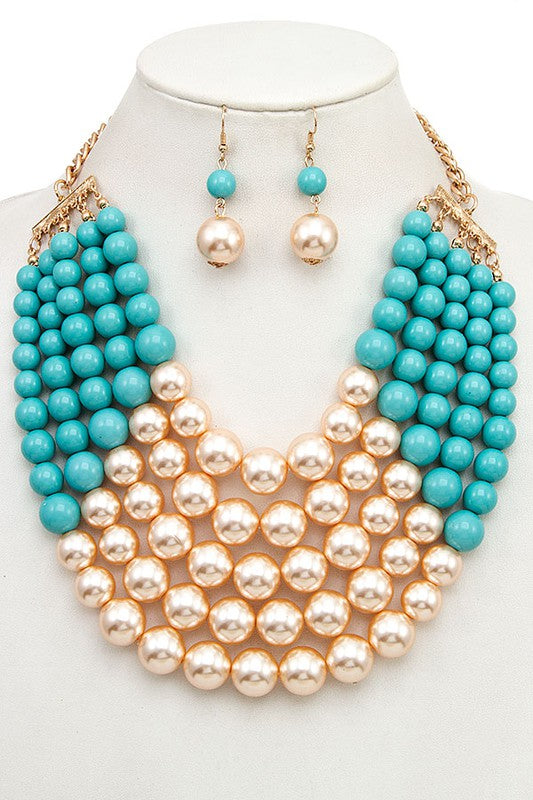 MULTI ROW PEARL BIB NECKLACE SET