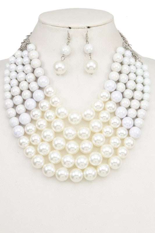 MULTI ROW PEARL BIB NECKLACE SET