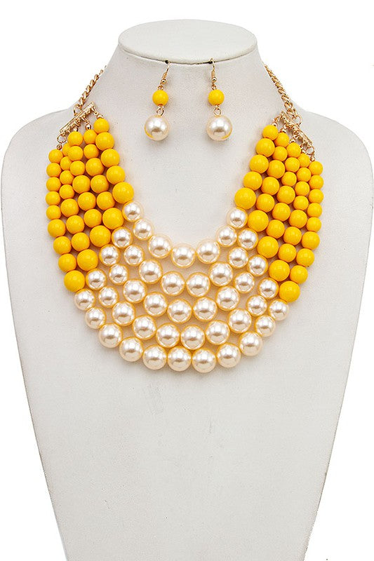 MULTI ROW PEARL BIB NECKLACE SET