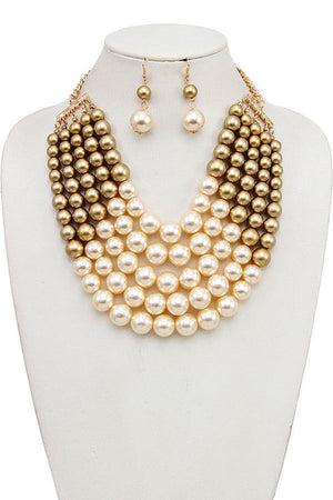 MULTI ROW PEARL BIB NECKLACE SET