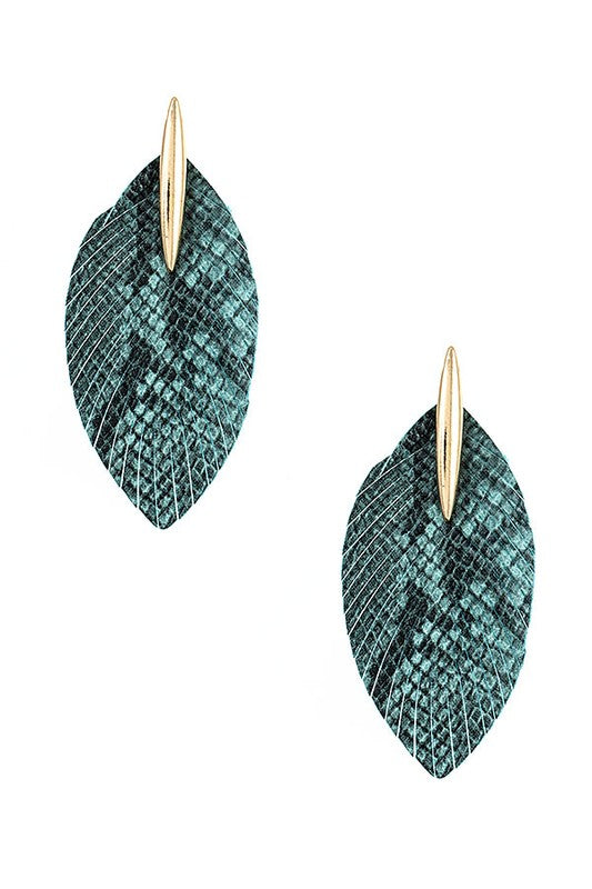 ANIMAL PRINT DROP LEAF FRINGE EARRING