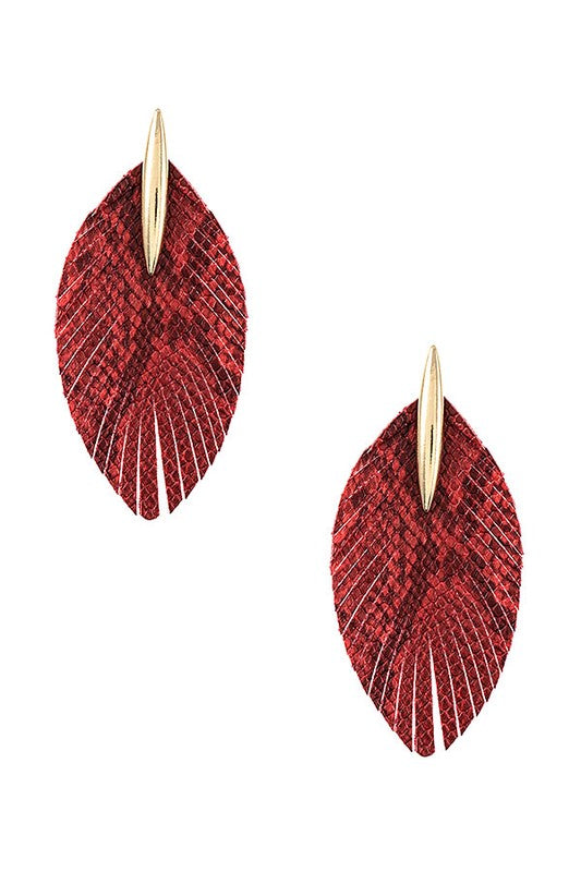 ANIMAL PRINT DROP LEAF FRINGE EARRING