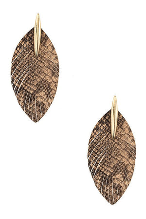 ANIMAL PRINT DROP LEAF FRINGE EARRING