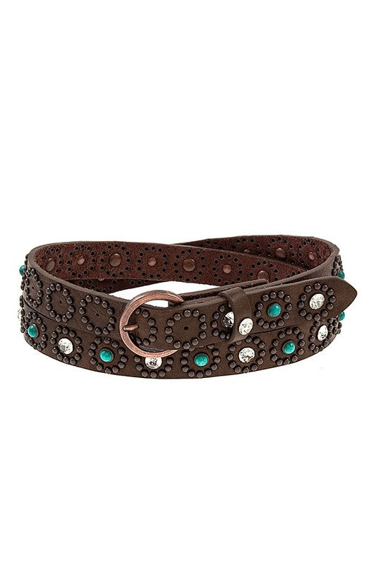 GEMSTONE AND CRYSTAL ACCENT FAUX LEATHER BELT