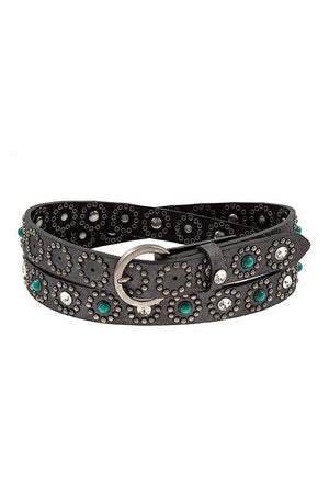 GEMSTONE AND CRYSTAL ACCENT FAUX LEATHER BELT