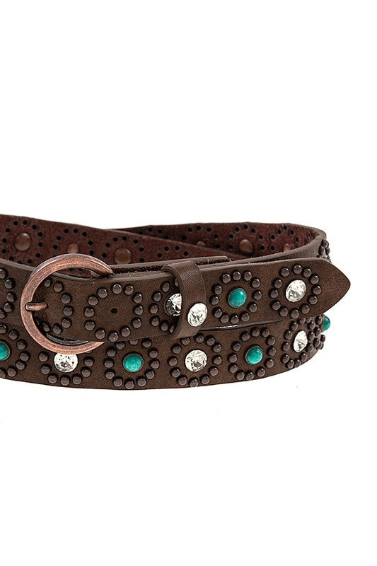 GEMSTONE AND CRYSTAL ACCENT FAUX LEATHER BELT