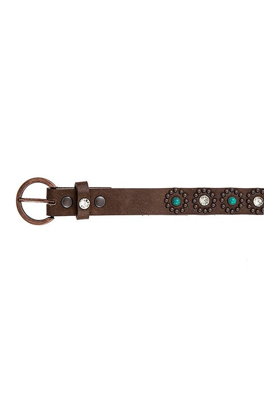 GEMSTONE AND CRYSTAL ACCENT FAUX LEATHER BELT