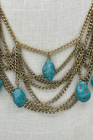 Draped Chain Nugget Gem Accent Necklace Set