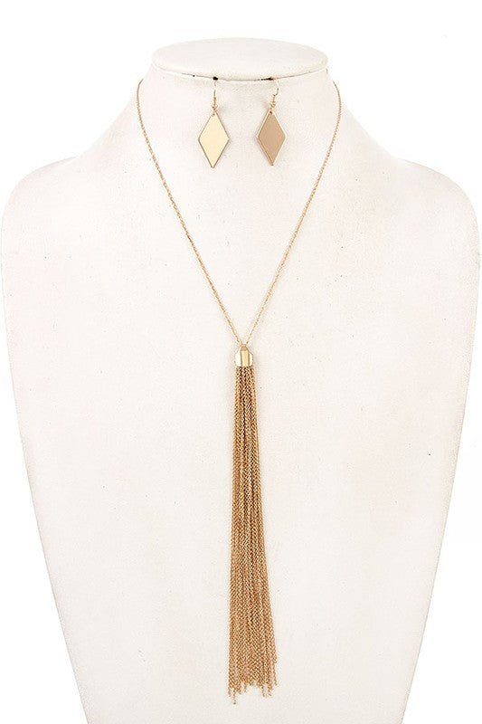 OBLONG CHAIN TASSEL PENDANT NECKLACE SET