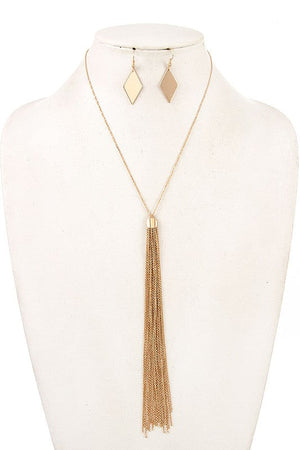 OBLONG CHAIN TASSEL PENDANT NECKLACE SET