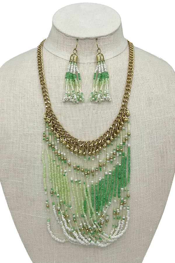 Multi Bead Chain Link Necklace Set