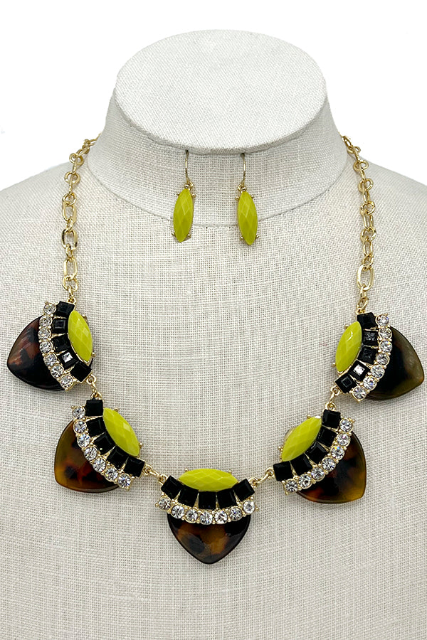 Faceted Gem Acetate Link Necklace Set