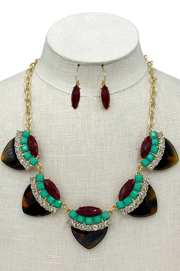 Faceted Gem Acetate Link Necklace Set