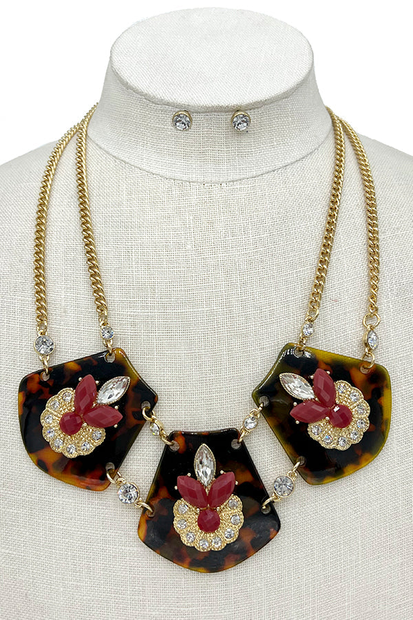 Acetate Link Gem Ornate Necklace Set