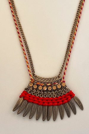 Etched Leaf Woven Chain Long Necklace