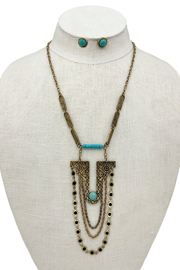 Tribal Etched Pendant Necklace Set