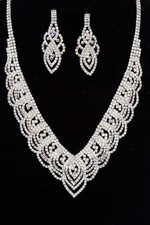 SCALLOPED BIB EVENING NECKLACE SET "RH/AB"