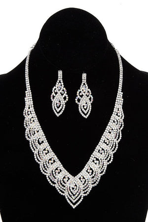 SCALLOPED BIB EVENING NECKLACE SET "RH/AB"