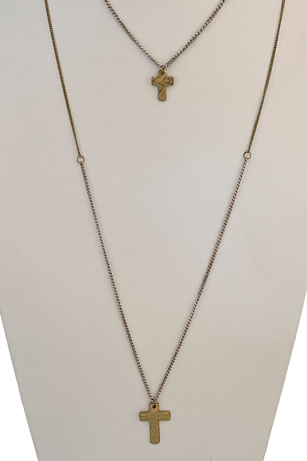 Layerd Long Cross Pendant Necklace