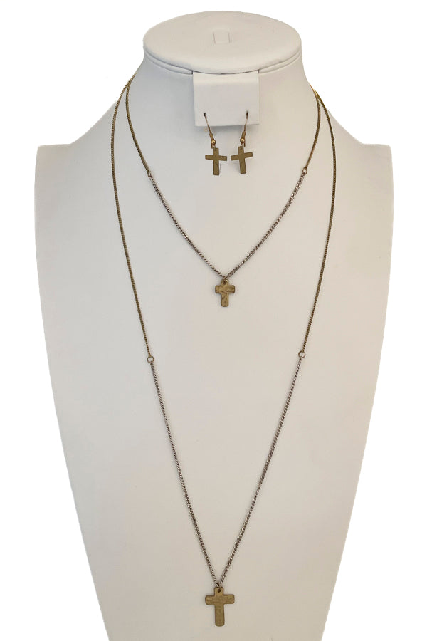 Layerd Long Cross Pendant Necklace