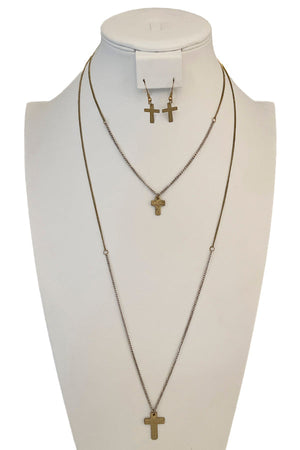 Layerd Long Cross Pendant Necklace