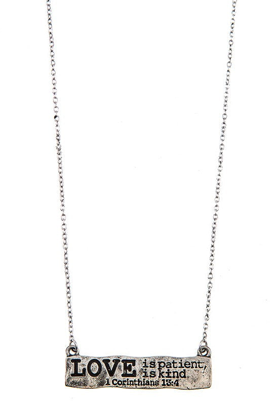 LOVE ETCHED BAR PENDANT NECKLACE SET