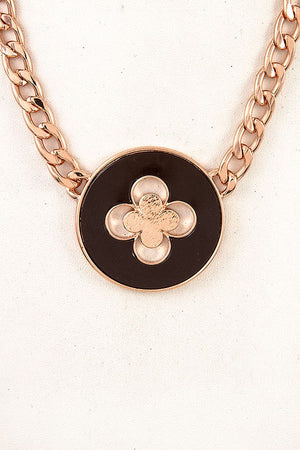 CLOVER DISK PENDANT CHAIN  NECKLACE