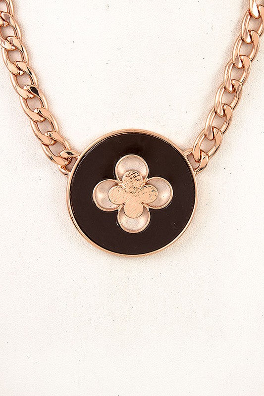 CLOVER DISK PENDANT CHAIN  NECKLACE