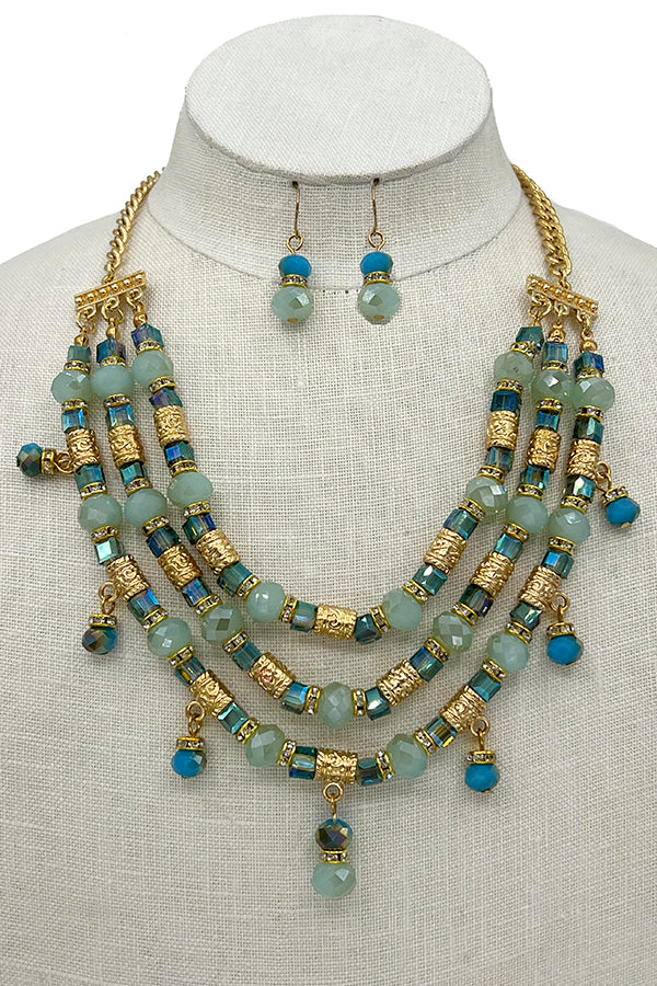 Faceted Glass Bead Multi Row Necklace Set