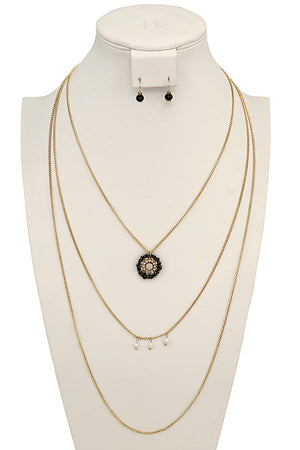 Layered Floral Pendant Necklace Set