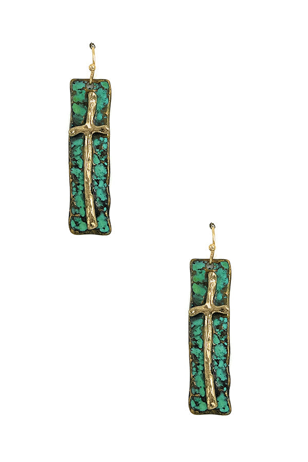 Hammered Cross Accent Dangle Earring