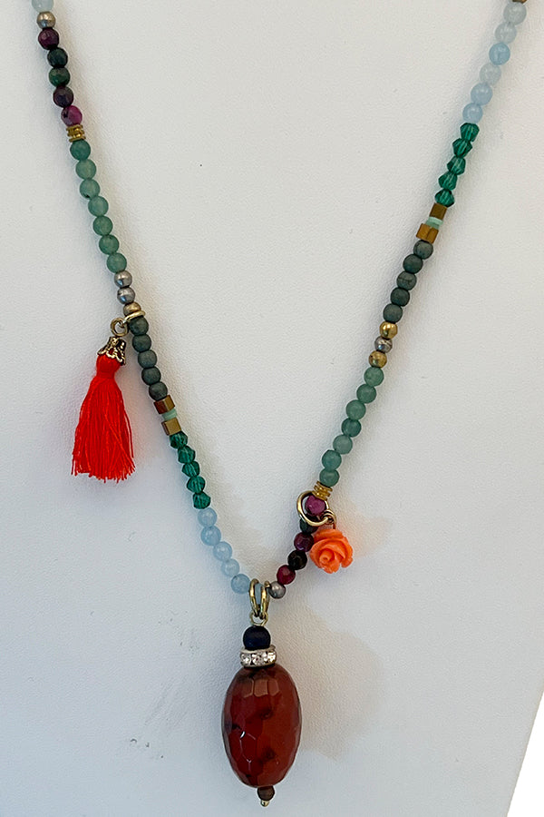 Bead Mix Tassel Multi Pendat Long Necklace