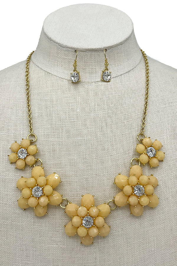 Acrylic Floral Gem Accent Necklace Set