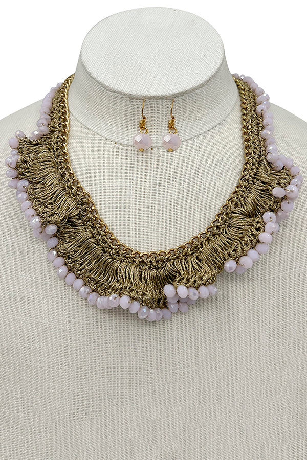 Woven Faceted Bead Collar Necklace Set