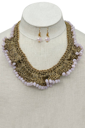 Woven Faceted Bead Collar Necklace Set